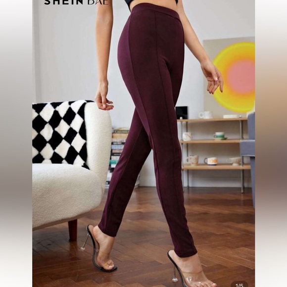 SHEIN Deep Burgundy Skinny Work Pants - Picture 2 of 10